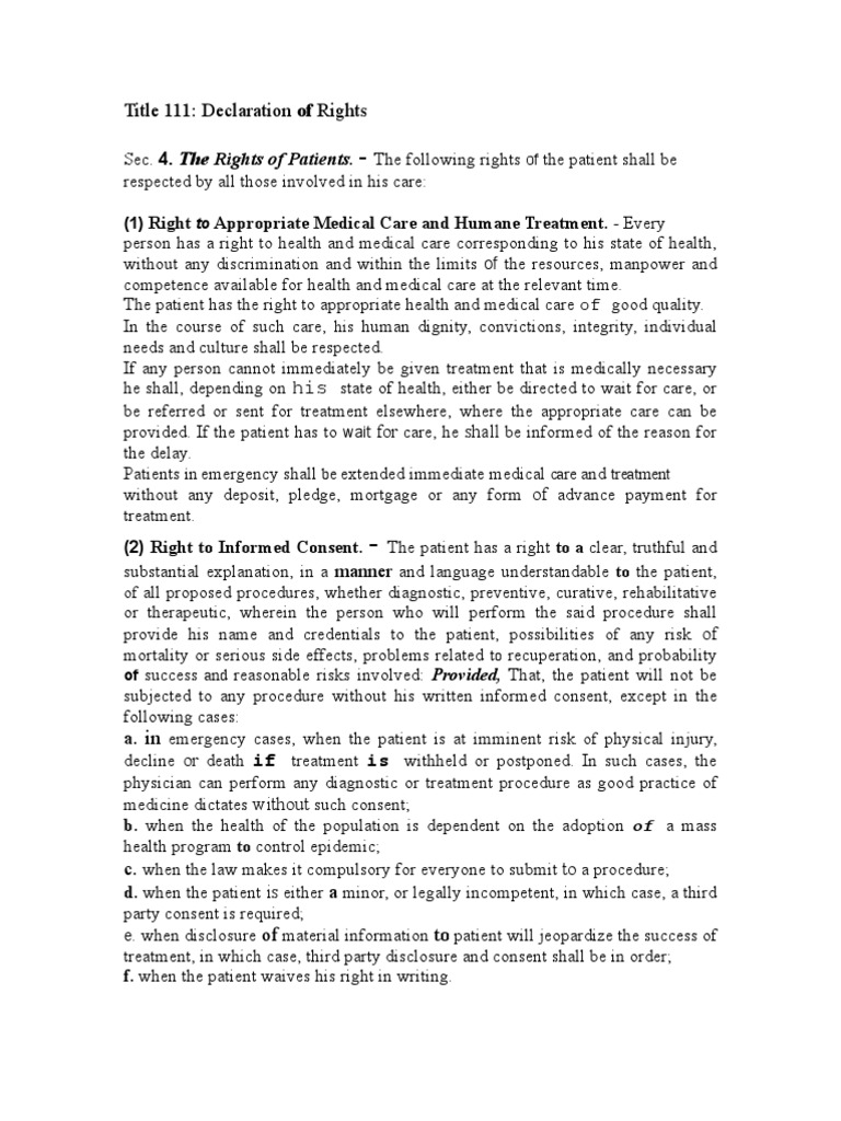 Filipino Patients' Bill of Rights | PDF | Informed Consent | Health Care