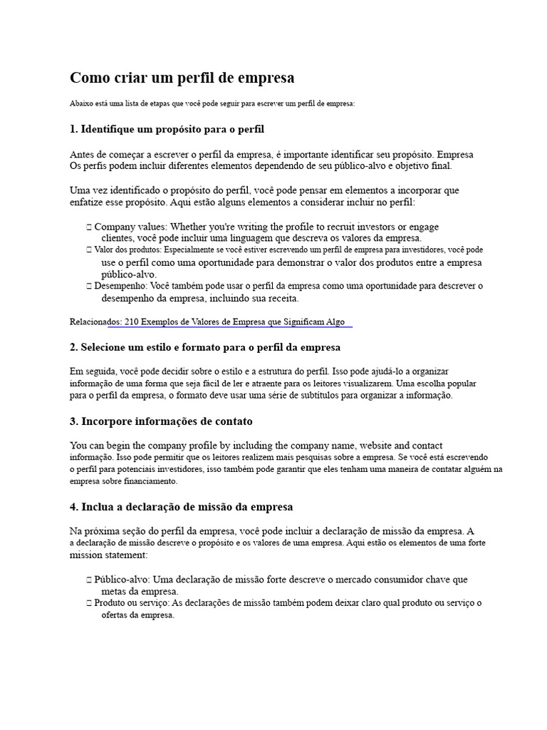 Guia para Criar um Perfil de Empresa | PDF