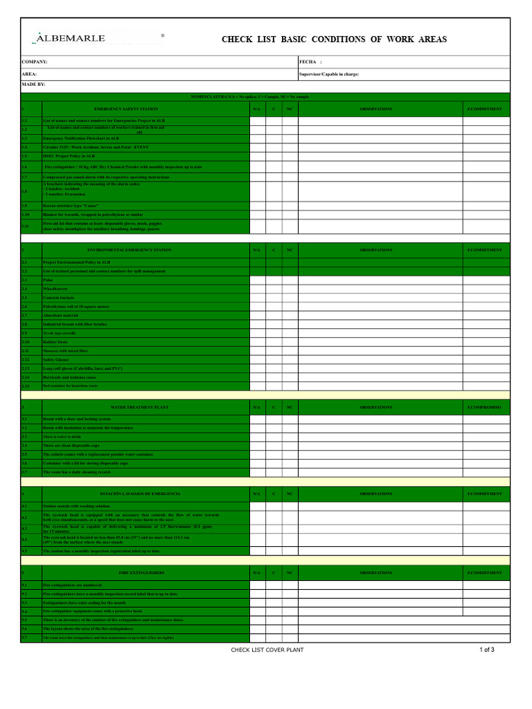 Work Area Safety Checklist | PDF | Water | Public Toilet