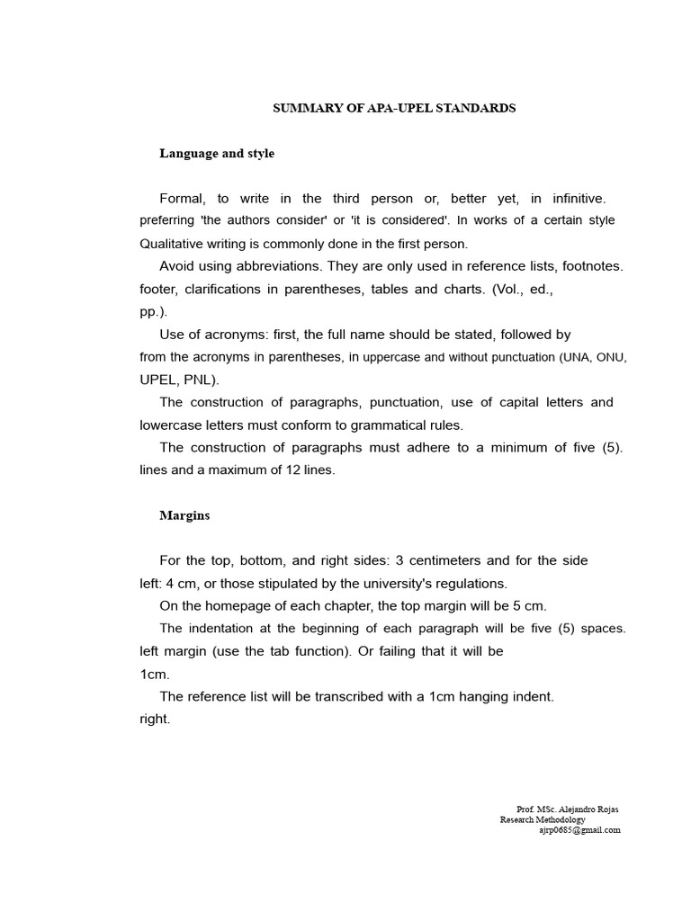 APA-UPEL Standards Summary Guide | PDF | Paragraph | Letter Case