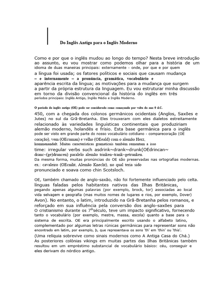 Evolução do Inglês: Antigo ao Moderno | PDF | Língua inglesa | Latim