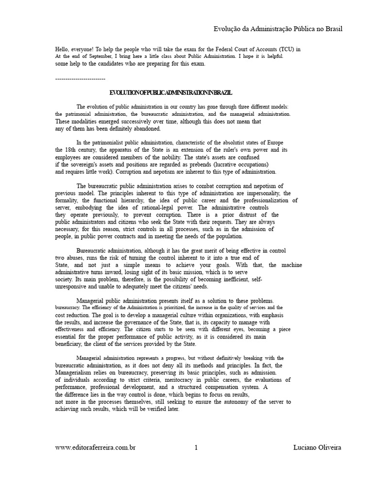 Evolution of Public Administration Brazil | PDF | Bureaucracy ...