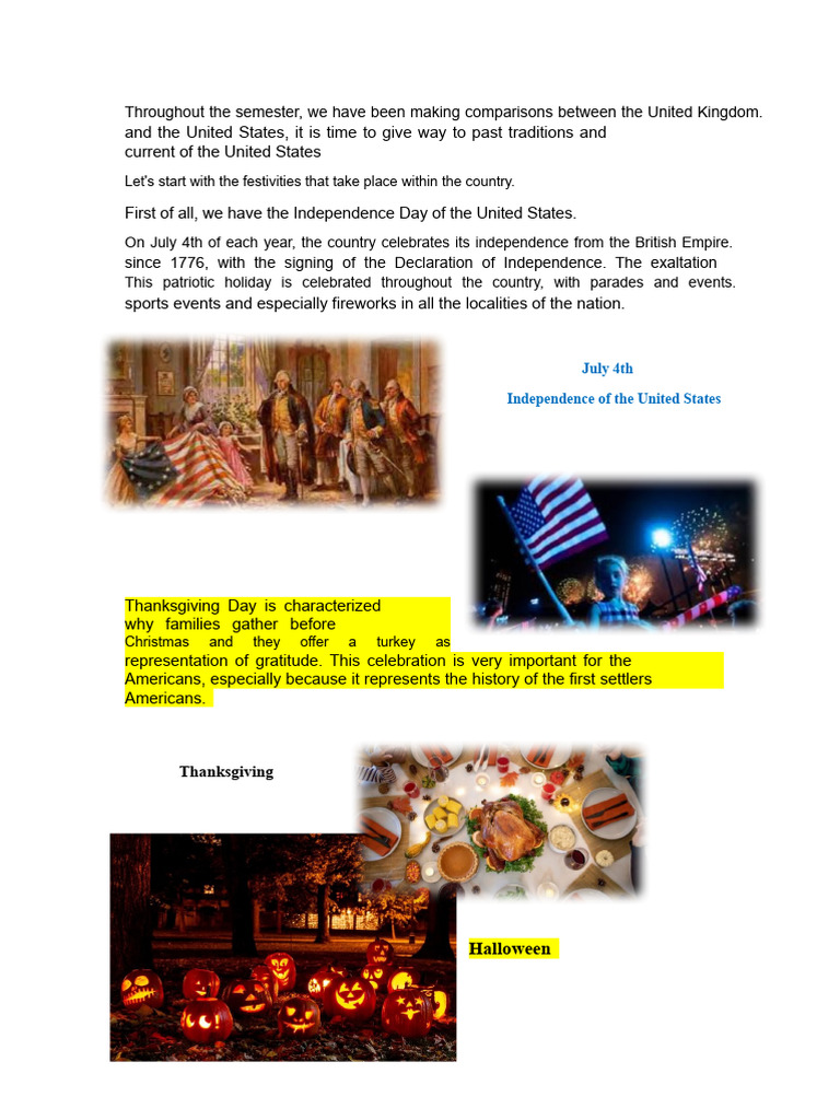 US Culture: Holidays, Food, and Fashion | PDF | Independence Day ...