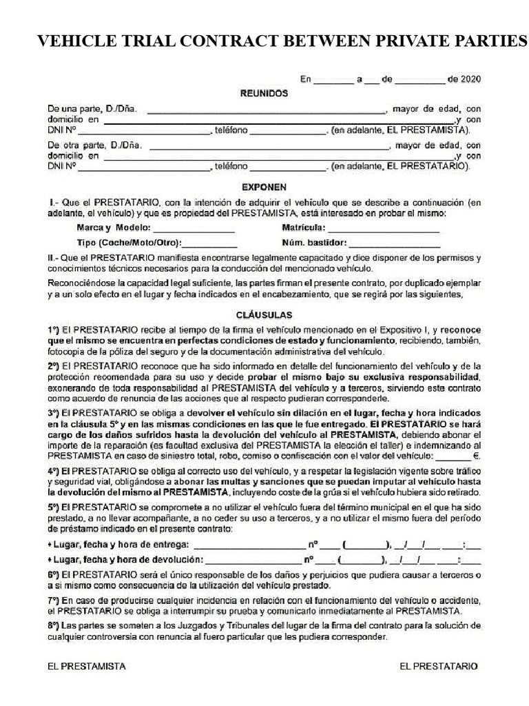 Test Drive Contract Between Individuals | PDF