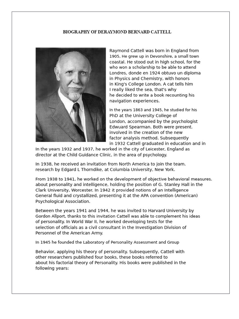 Raymond Cattell: Personality Theory Overview | PDF | Extraversion And ...