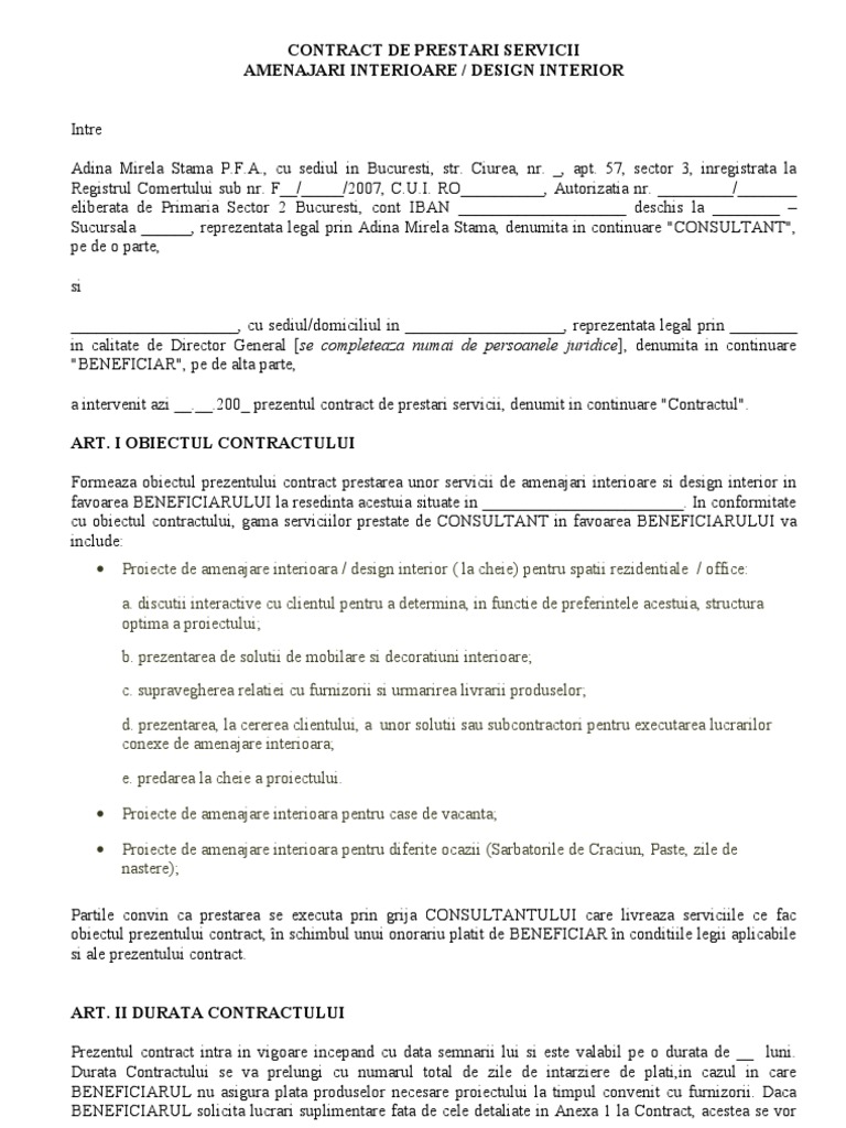 +DESIGN INTERIOR Contract de Prestari Servicii | PDF