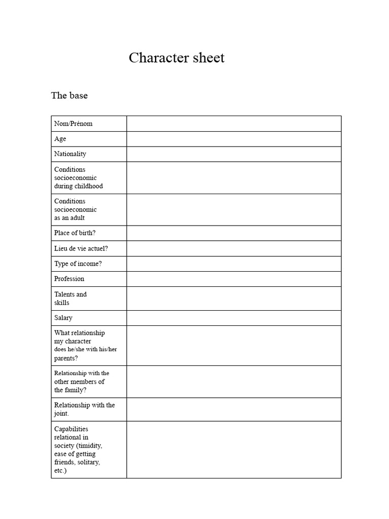 Comprehensive Character Profile Template | PDF | Extraversion And ...