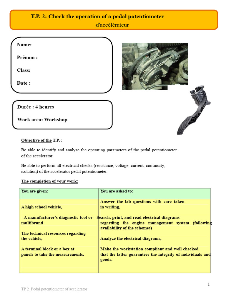 Accelerator Pedal Potentiometer Test Guide | PDF | Throttle ...