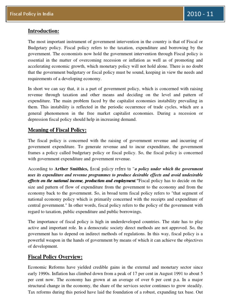 Fiscal Policy in Indian Economy | PDF | Fiscal Policy | Government ...