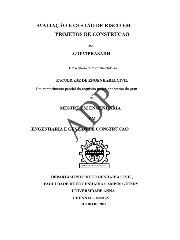 Avaliação e Gestão de Riscos em Projetos de Construção | PDF ...