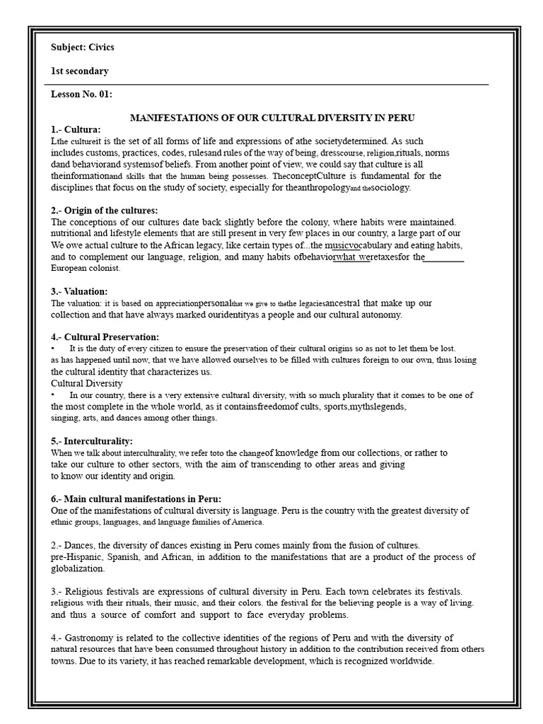 Manifestations of Our Cultural Diversity in Peru | PDF | Peru ...