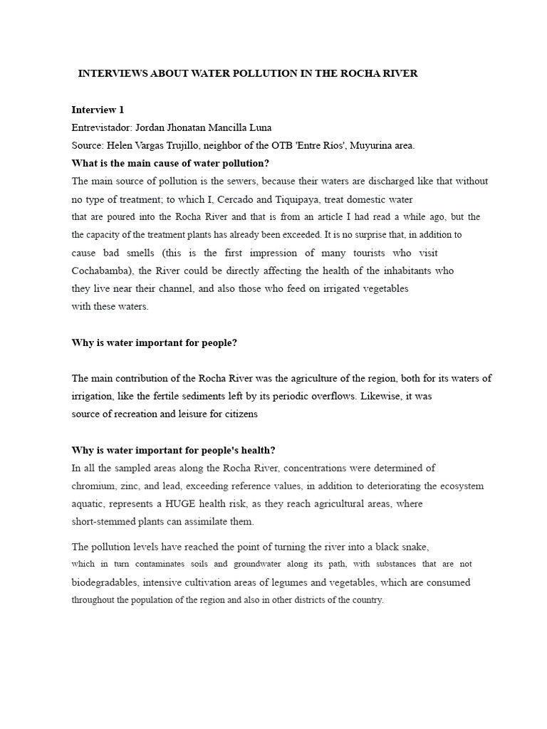 Interviews About Water Pollution in The Rocha River | PDF | Water ...