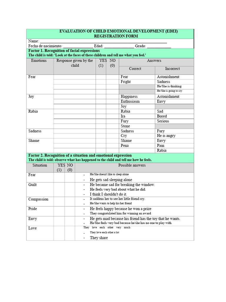 Child Emotional Development Evaluation Form | PDF | Shame | Empathy