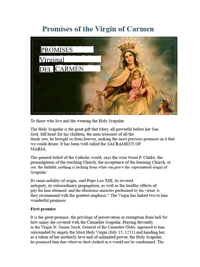 Virgin of Carmen Scapular Promises | PDF | Catholic Church | Catholic ...