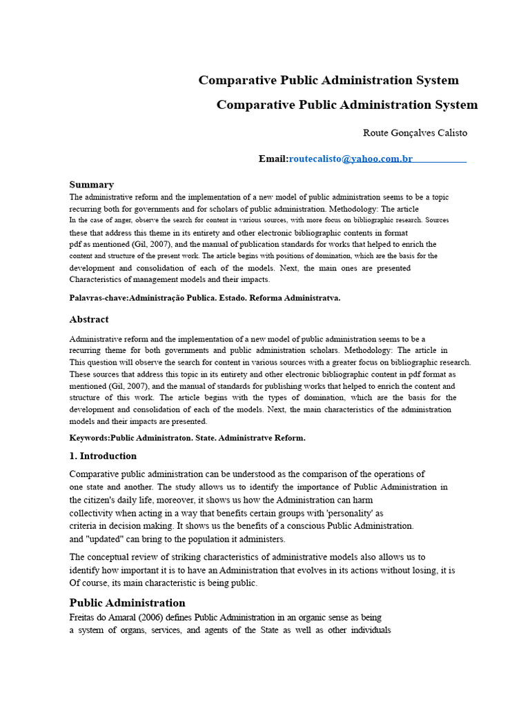 Comparative Public Administration Models | PDF | Bureaucracy | State ...