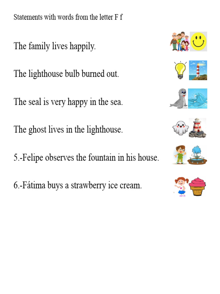 Sentences with words that begin with the letter F. | PDF