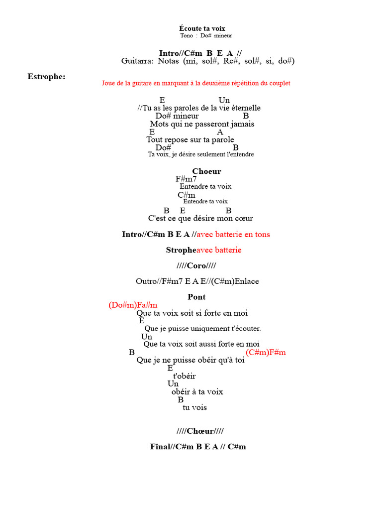 Paroles et accords de guitare - "Entendre ta voix" | PDF