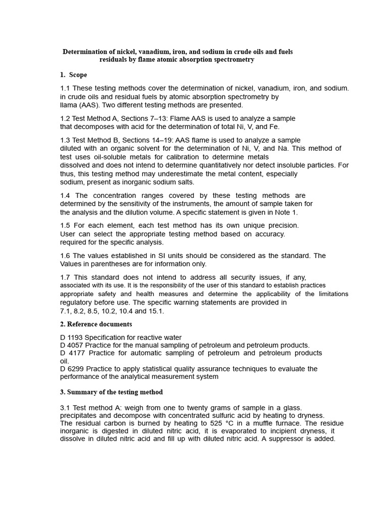 Nickel, Vanadium, Iron, Sodium Testing in Fuels | PDF | Atomic ...