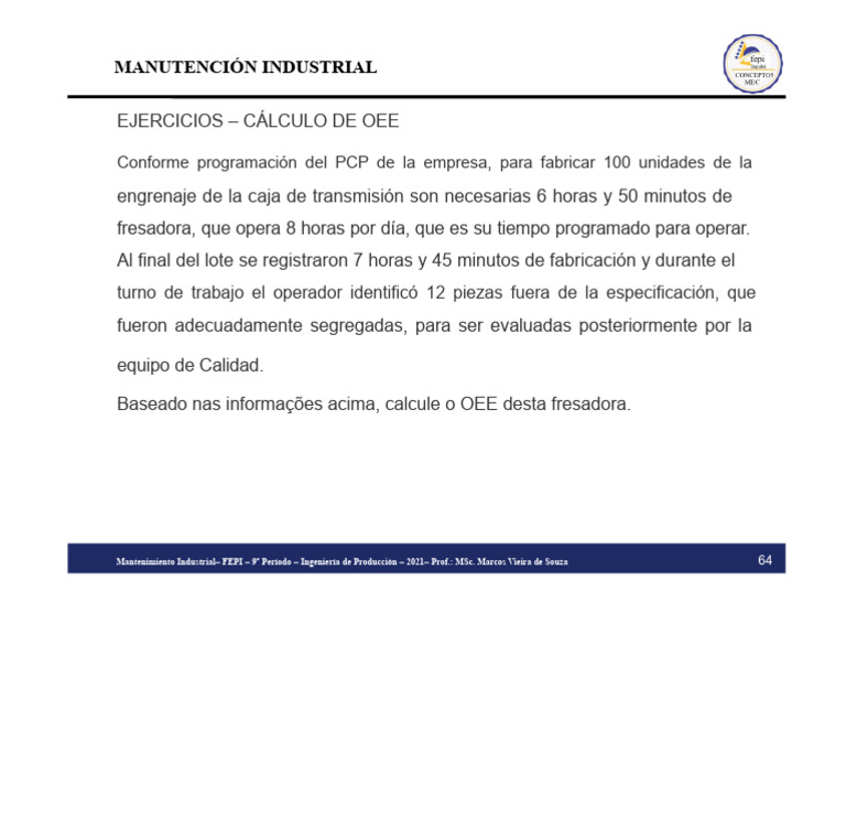 Ejercicio Cálculo del OEE | PDF