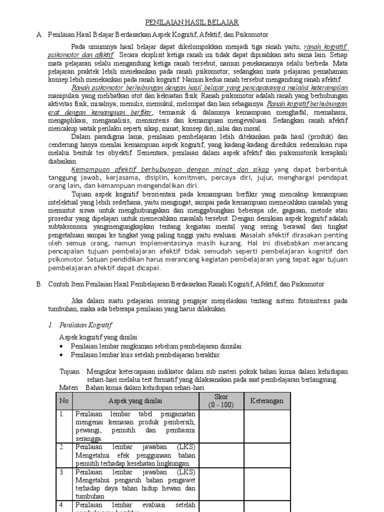 Asesmen Kognitif Afektif Psikomotor