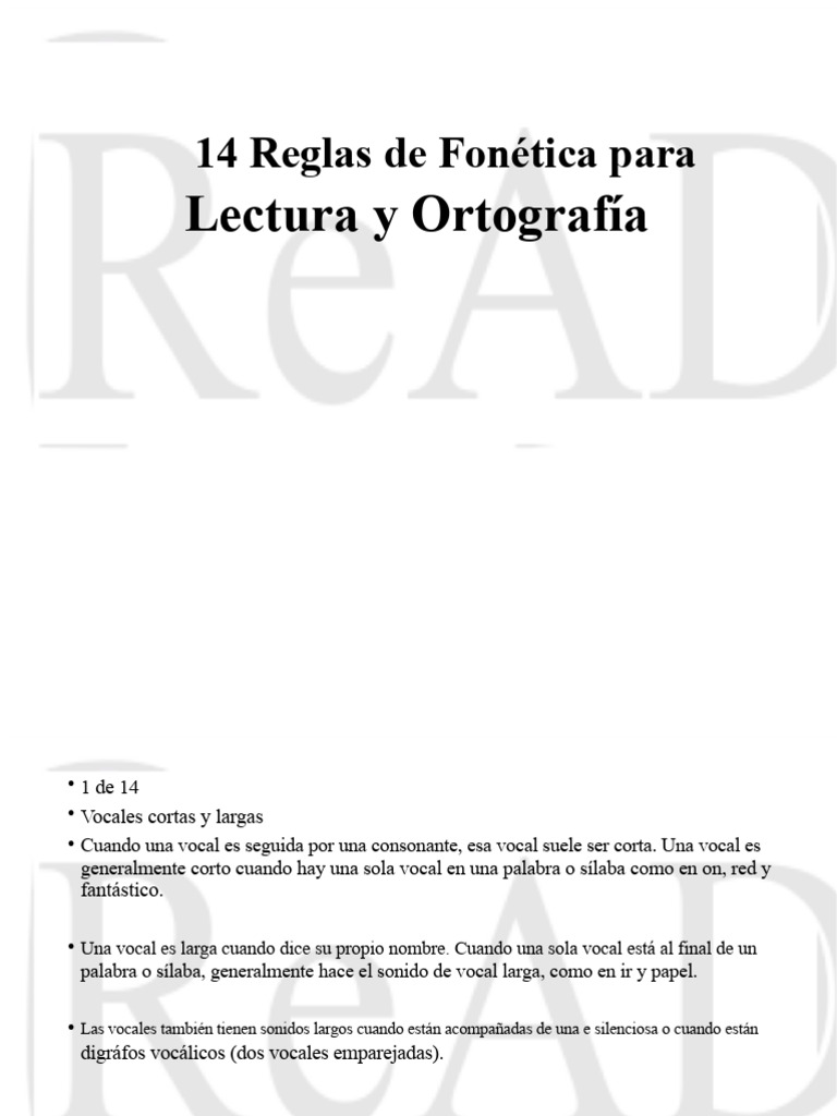 14 Reglas de Fonética para Leer y Escribir.pptx | PDF | Sílaba | Vocal