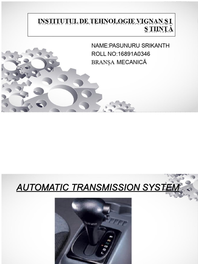Seminar PPT Despre Sistemul de Transmisie Automată | PDF