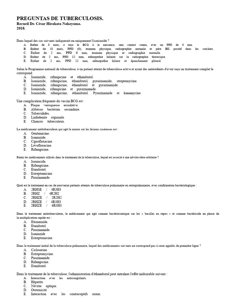 Questions sur la tuberculose et traitements PDF Tuberculose Médecine — free download