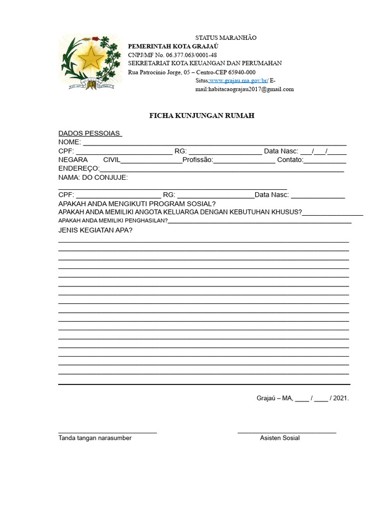 Formulir Kunjungan Rumah Grajaú | PDF