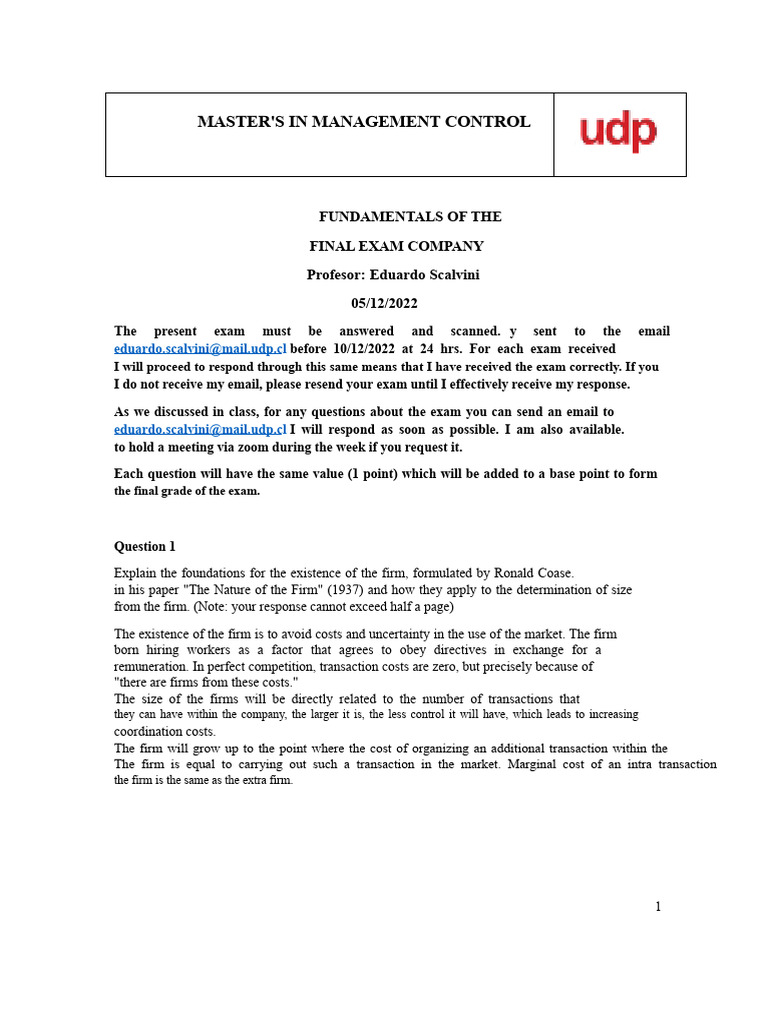 Master's Exam on Management Control | PDF | Business | Microeconomics