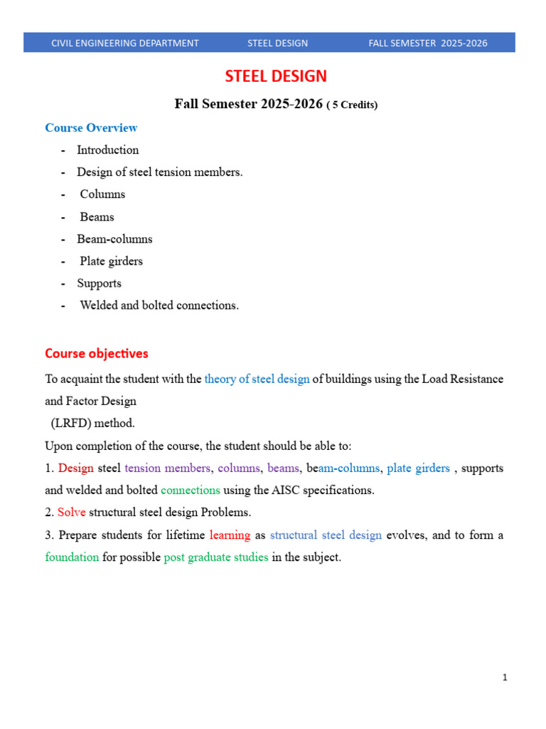 Steel Design Course Overview 2025-2026 | PDF | Beam (Structure ...