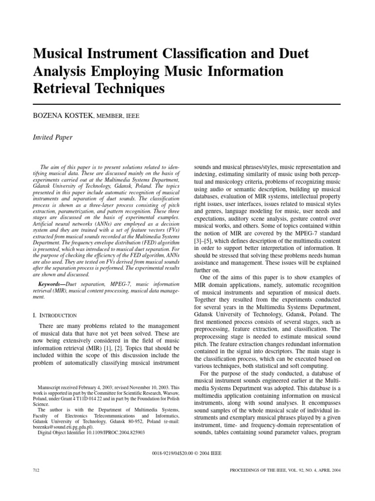 Musical Instrument Recognition and Duet Separation | PDF | Pitch (Music ...