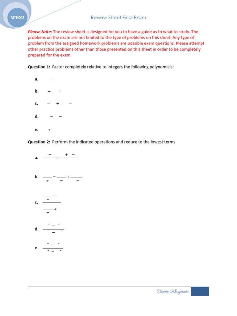 Review Sheet Final Exam | PDF | Mathematical Concepts | Mathematics