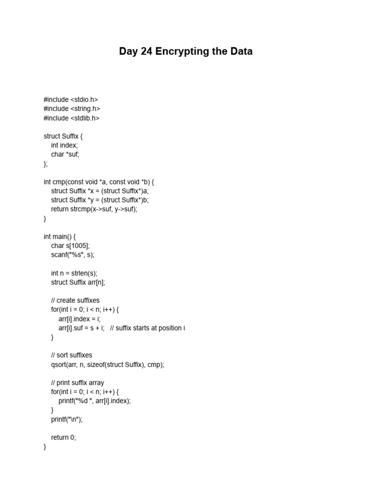C Program for Suffix Array Generation | PDF | Computer Programming ...
