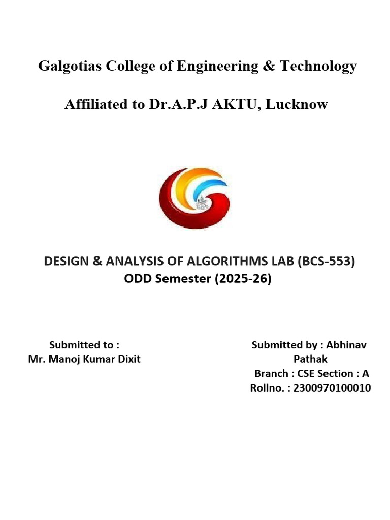 Design & Analysis of Algorithms Lab | PDF | Discrete Mathematics ...