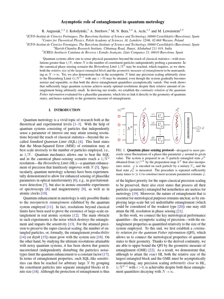 Entanglement's Role in Quantum Metrology | PDF | Quantum Entanglement ...