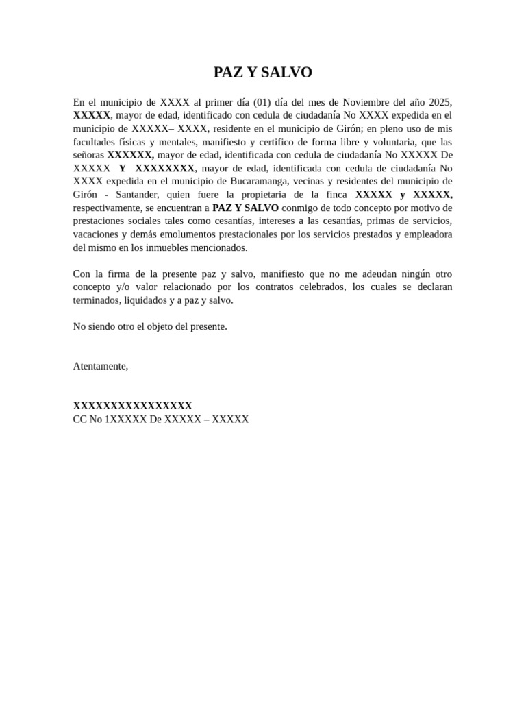 Certificación de Paz y Salvo Laboral | PDF