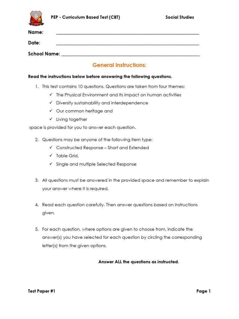 PEP Social Studies Curriculum Test 1 | PDF | Earth Sciences | Natural ...