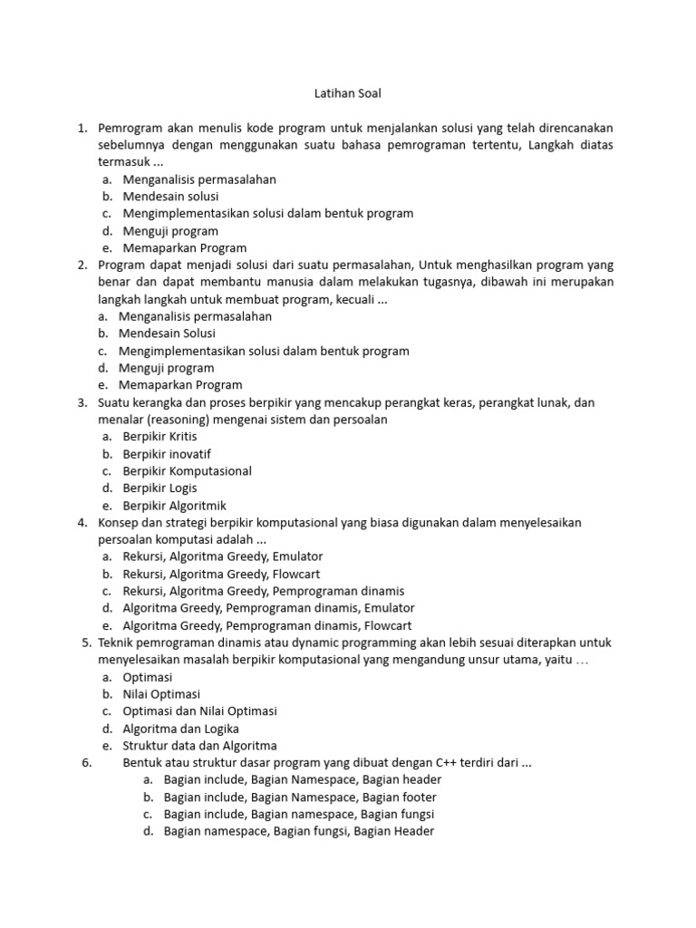 Latihan Soal Pemrograman C++ dan Konsep Dasar | PDF