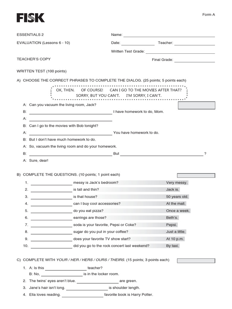 Essentials 2 Written Test Evaluation | PDF