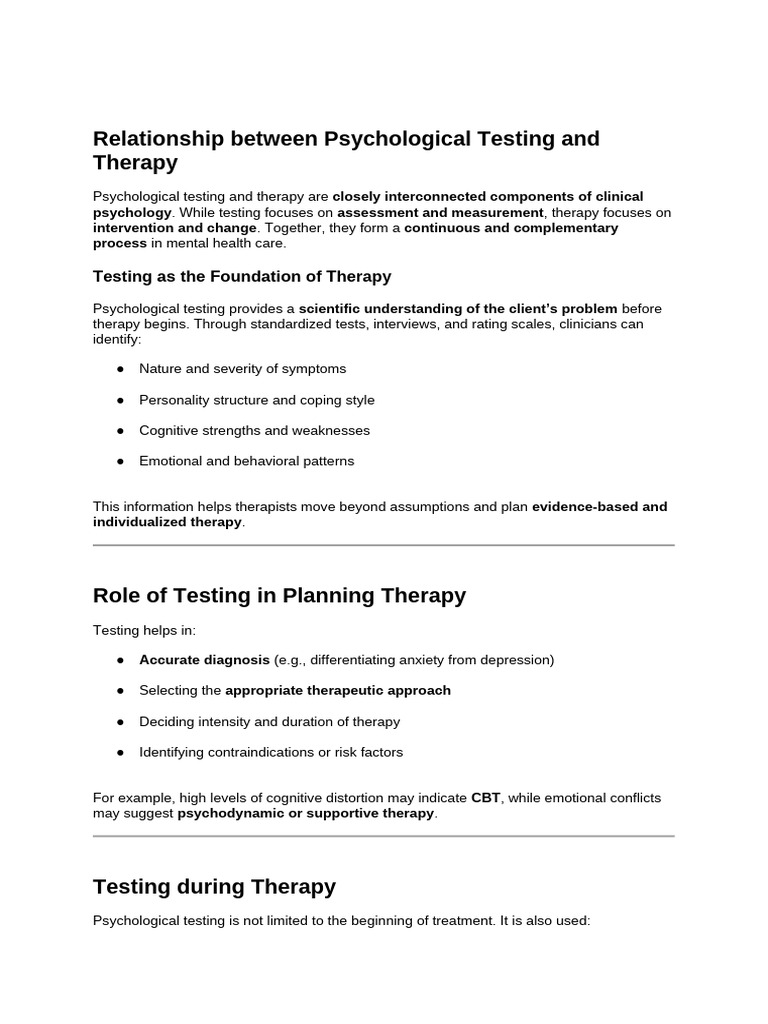 Psychological Testing and Therapy Insights | PDF | Psychotherapy ...