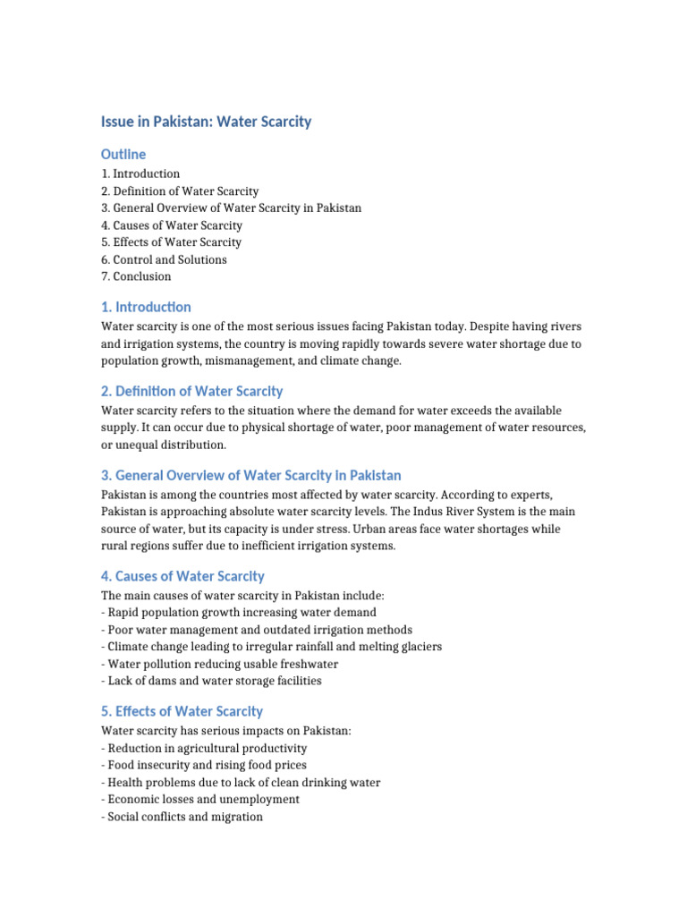 Water Scarcity Issue in Pakistan | PDF