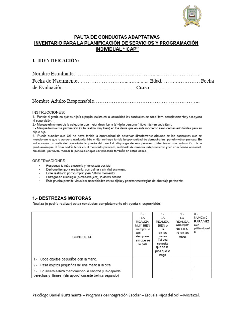 Inventario ICAP para Conductas Adaptativas | PDF