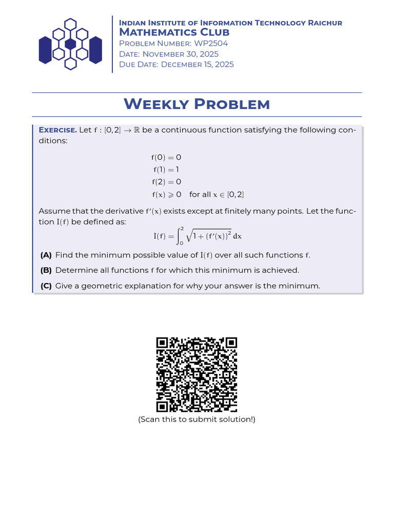 Weekly Math Problem WP2504: Min I(f) | PDF