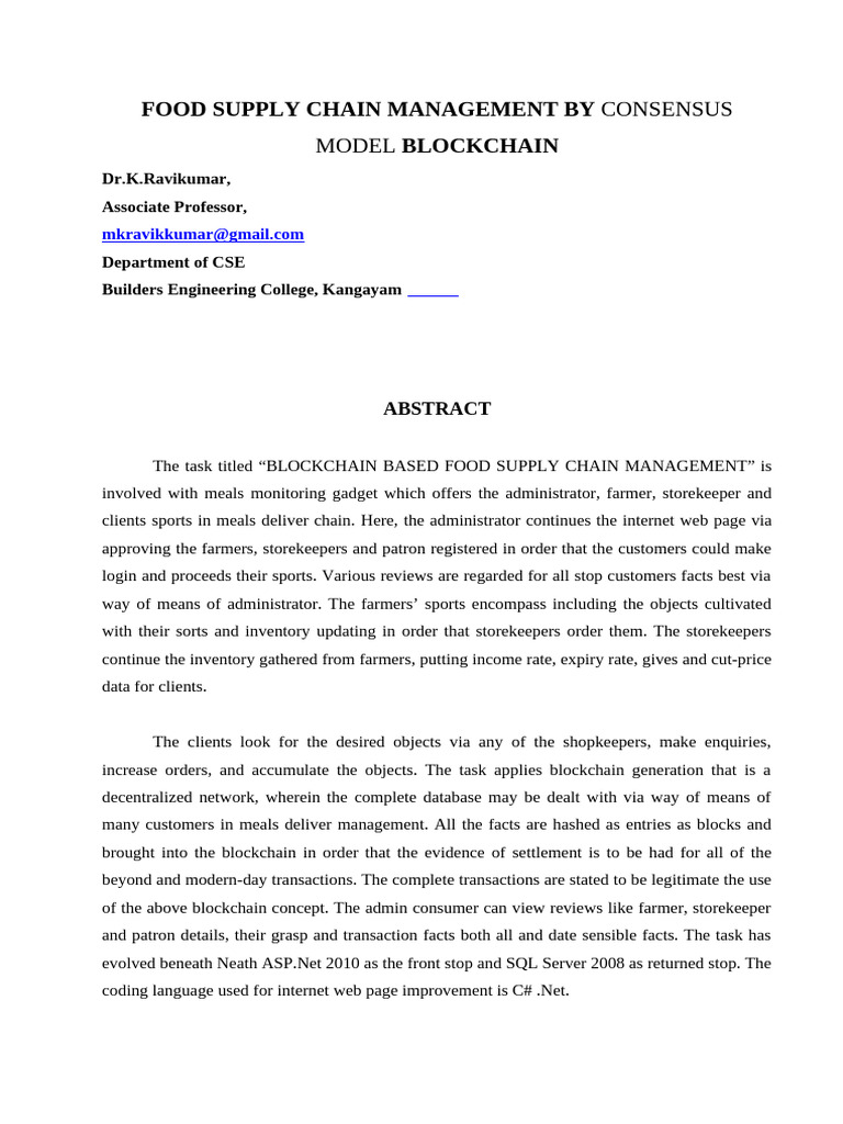 1-paper-BLOCKCHAIN BASED FOOD SUPPLY CHAIN MANAGEMENT - JOURNAL | PDF