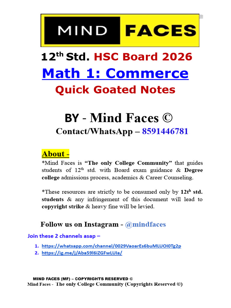 HSC Math 1 Quick Notes for 2026 | PDF | Matrix (Mathematics) | Algebra