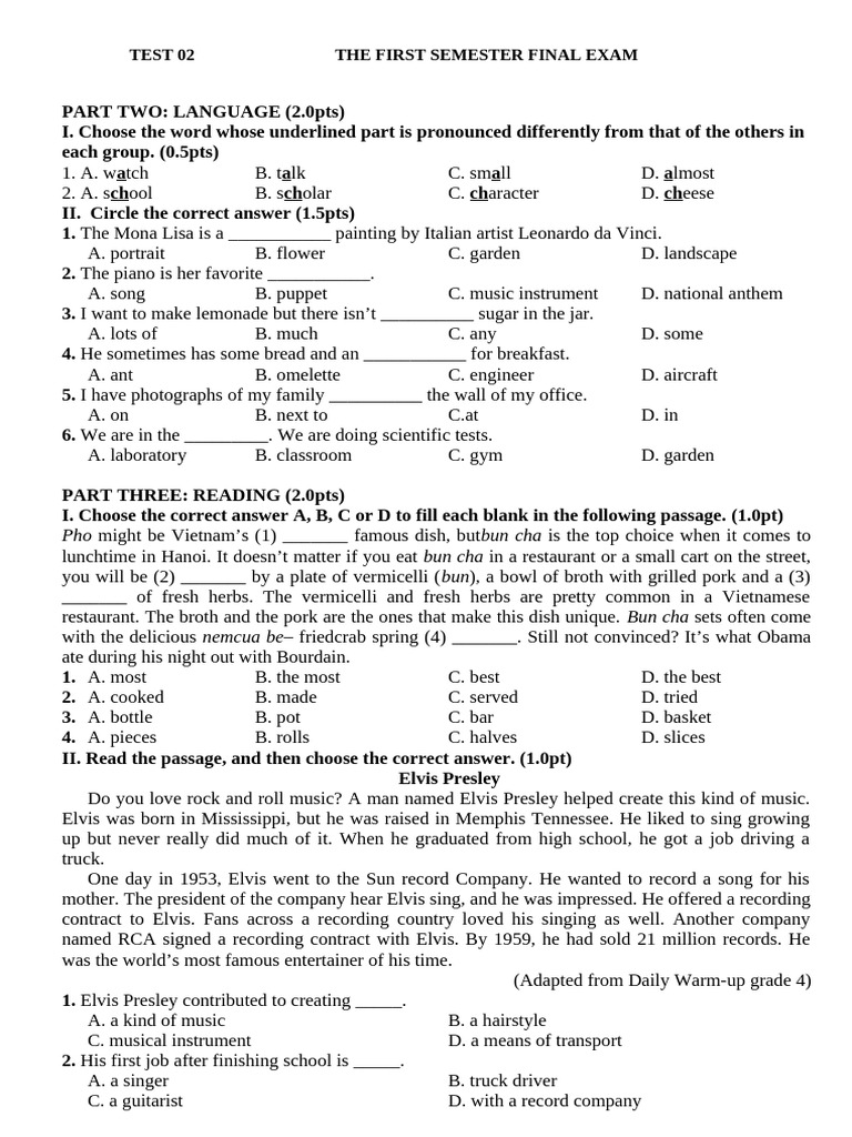 English 7 Final Exam Review | PDF | Meal | Elvis Presley