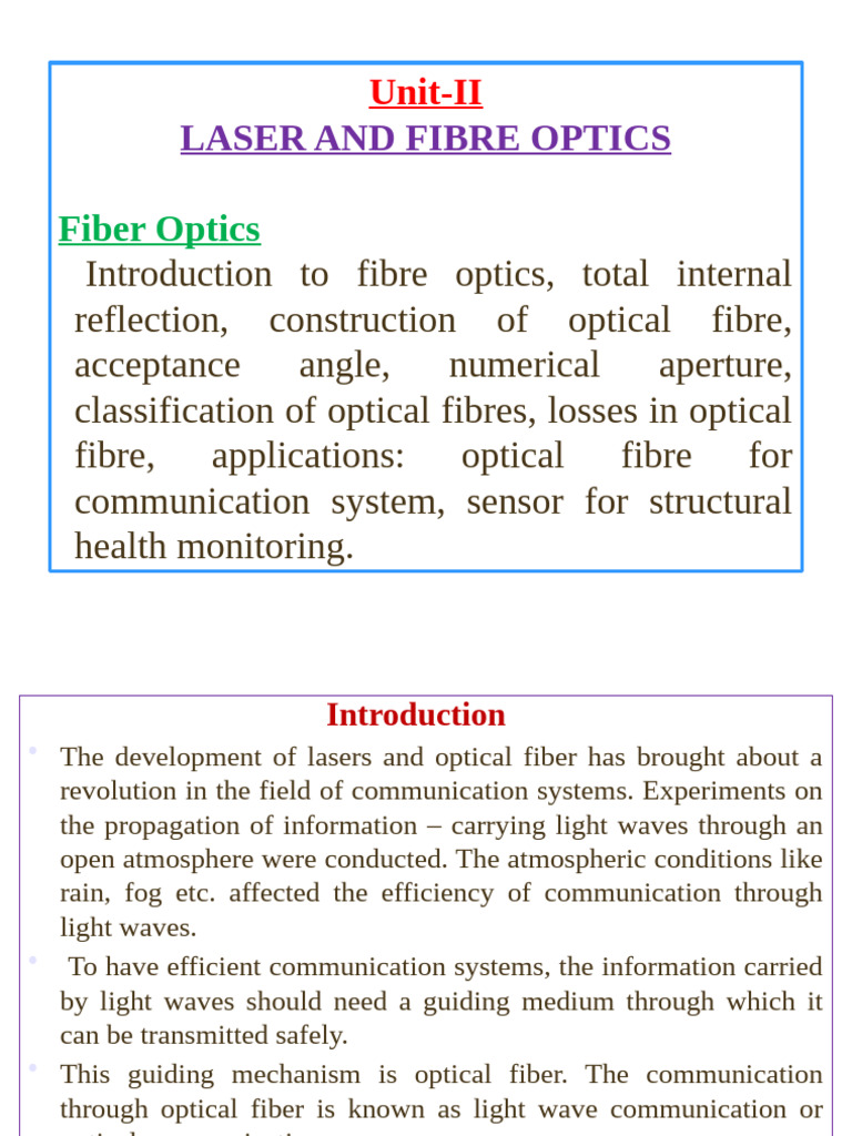 Unit-II Fiber Optics | PDF | Optical Fiber | Dispersion (Optics)