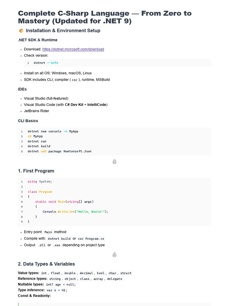 Master C# Programming: From Zero to .NET 9 | PDF | C Sharp (Programming ...