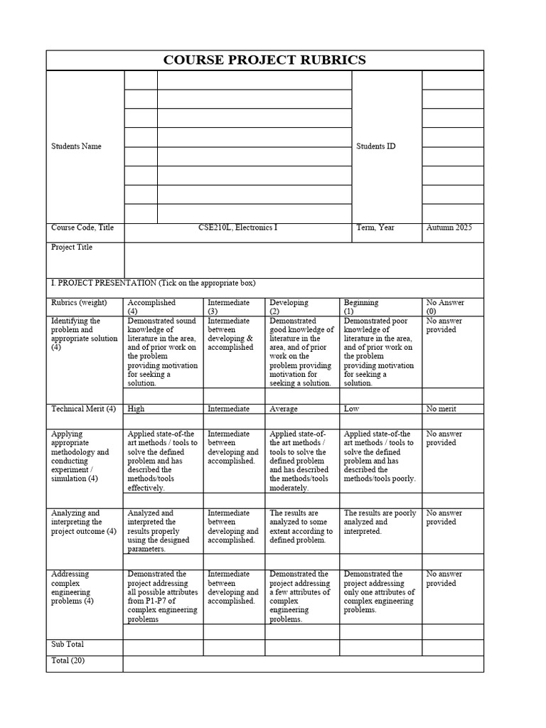 Project Rubrics Autumn2025 | PDF | Engineering | Sustainability