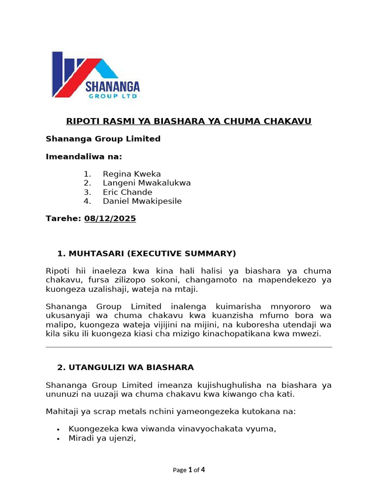 Ripoti Rasmi Ya Biashara Ya Chuma Chakavu | PDF